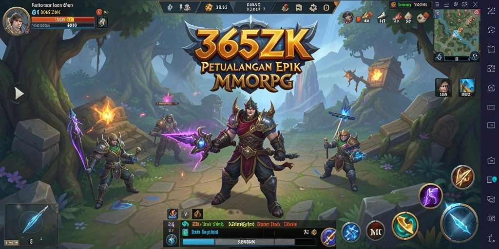 Screenshot utama dari gameplay 365ZK menampilkan pertarungan epik di dunia MMORPG.