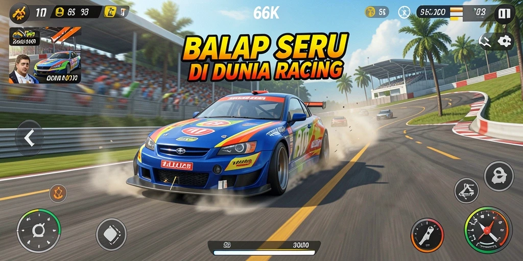 Gameplay seru dengan mobil balap yang kencang dan trek menantang