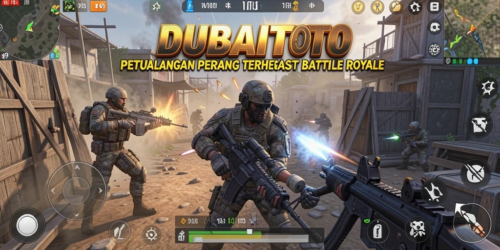 Screenshot gameplay DUBAITOTO menampilkan aksi seru dalam pertandingan Battle Royale.