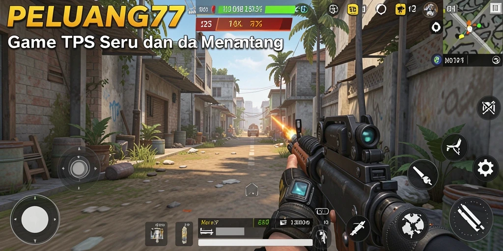 Tangkapan layar utama PELUANG77 menunjukkan aksi tembak-menembak yang intens.