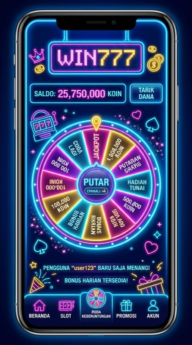Tampilan antarmuka aplikasi win777 yang bersih dan rapi.